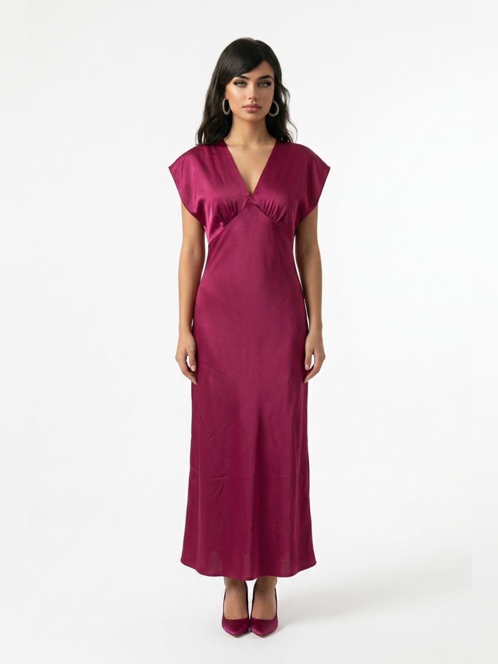 Empire waist satin maxi dress